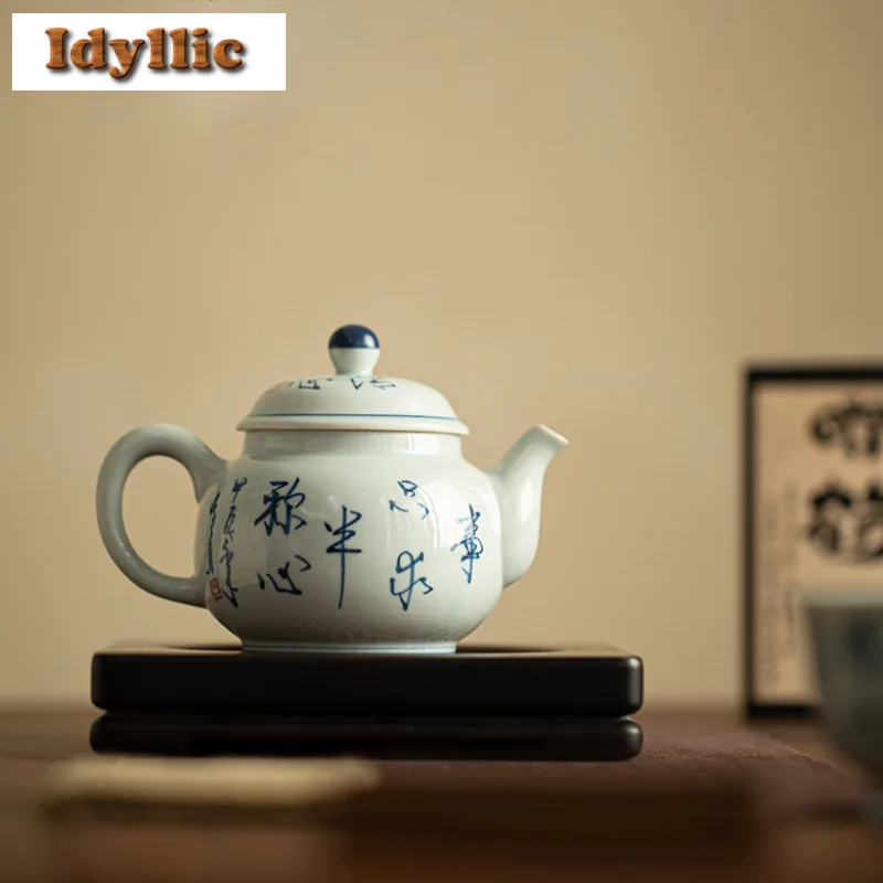 230ml Hand-painted Poetry And Prose Ancient Blue Glazed Teapot Boutique Tea Infuser Pot Tea Brewing Kettle With Ball Hole Tea
230ml Hand-painted Poetry And Prose Ancient Blue Glazed Teapot Boutique Tea Infuser Pot Tea Brewing Kettle With Ball Hole Tea