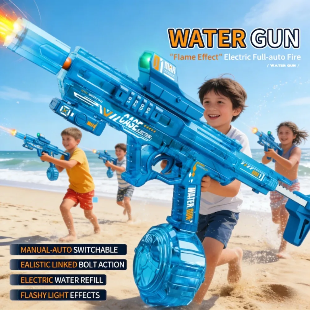 Electric Water Gun Toy with Fire Flash Large Capacity Automatic Pulse Continuous Firing Summer Outdoor Games for Children
Electric Water Gun Toy with Fire Flash Large Capacity Automatic Pulse Continuous Firing Summer Outdoor Games for Children