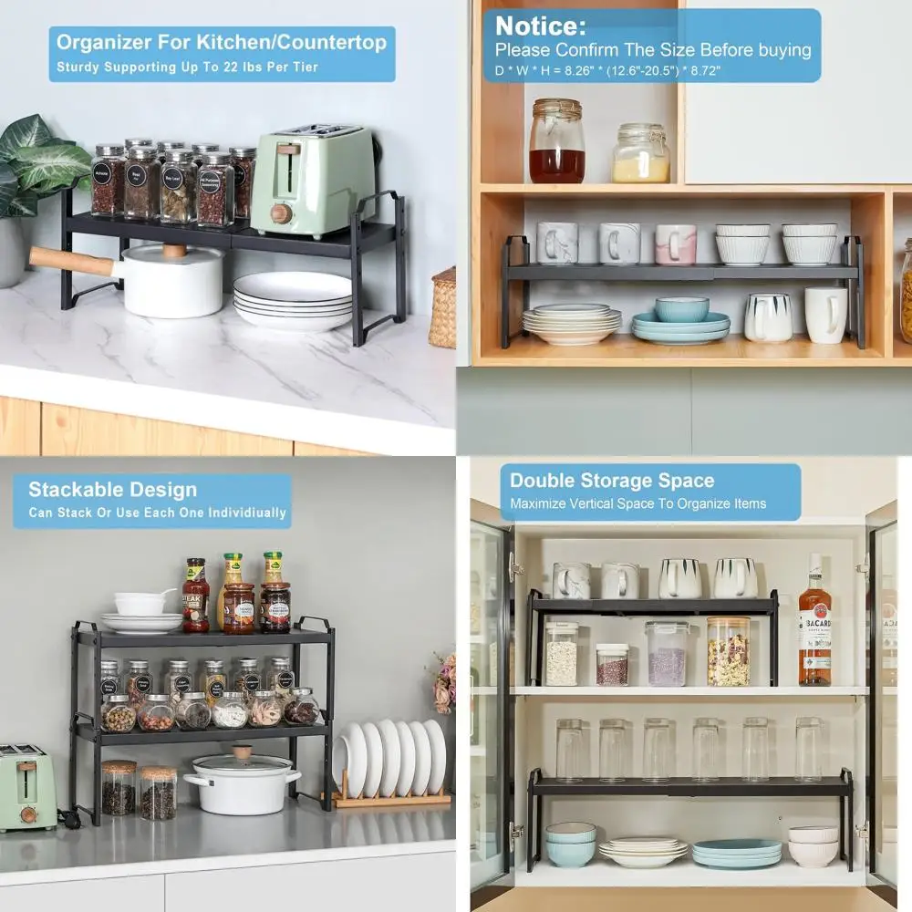 Регулируемый 2-уровневый органайзер для кухонного шкафа, расширяемая стойка для хранения на столешнице, длина 20,5
Регулируемый 2-уровневый органайзер для кухонного шкафа, расширяемая стойка для хранения на столешнице, длина 20,5