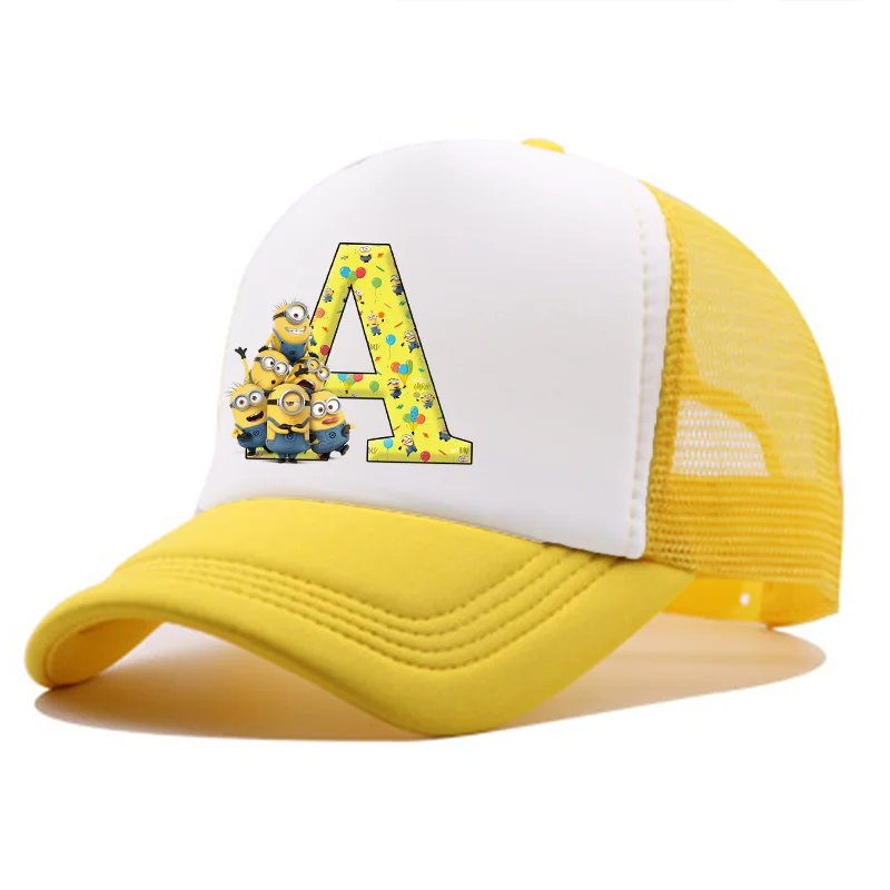 Minionses New Baseball Cap Fashion Cartoon A-Z Letter Mesh Cap Kawaii Peaked Hat Yellow Summer Cap Boys Girls Accessories Gift
Minionses New Baseball Cap Fashion Cartoon A-Z Letter Mesh Cap Kawaii Peaked Hat Yellow Summer Cap Boys Girls Accessories Gift