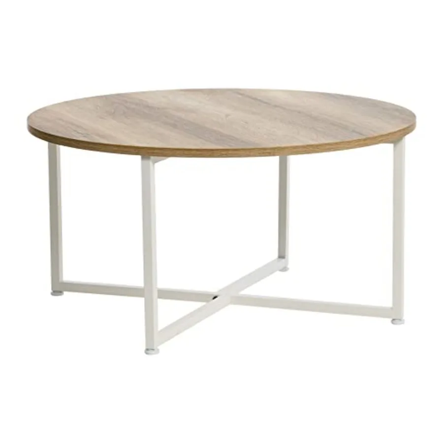 Jamestown Round Coffee Table Coastal Oak Rustic Wood Grain and White Metal
Jamestown Round Coffee Table Coastal Oak Rustic Wood Grain and White Metal