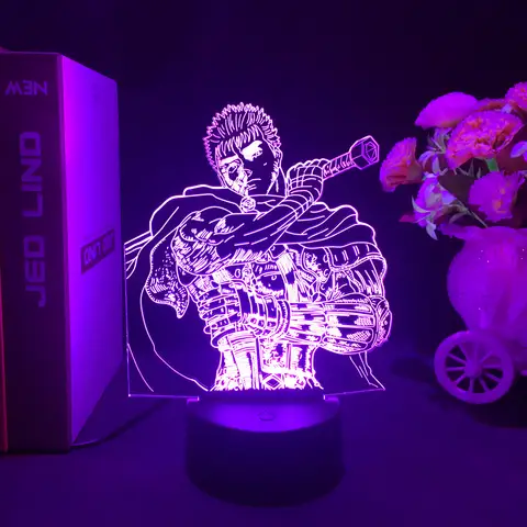 Anime led night light berserk guts suporte acrílico para decoração do quarto presente colorido figura de ação mangá lâmpada 3d