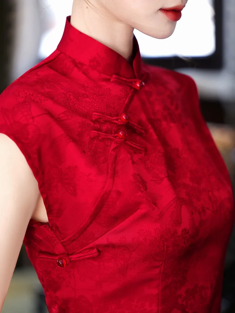 Red Improved Jacquard Long Qipao Women's 2026 Spring New Style Girl Sleeveless Young Style Qipao Dress
Red Improved Jacquard Long Qipao Women's 2026 Spring New Style Girl Sleeveless Young Style Qipao Dress