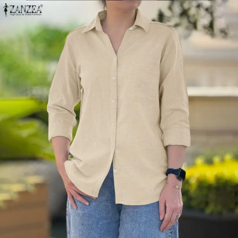 Женская рубашка с длинным рукавом и лацканами ZANZEA, осенние офисные рубашки, 2026, весенние повседневные однотонные топы на пуговицах, женская хлопковая блузка
Женская рубашка с длинным рукавом и лацканами ZANZEA, осенние офисные рубашки, 2026, весенние повседневные однотонные топы на пуговицах, женская хлопковая блузка
