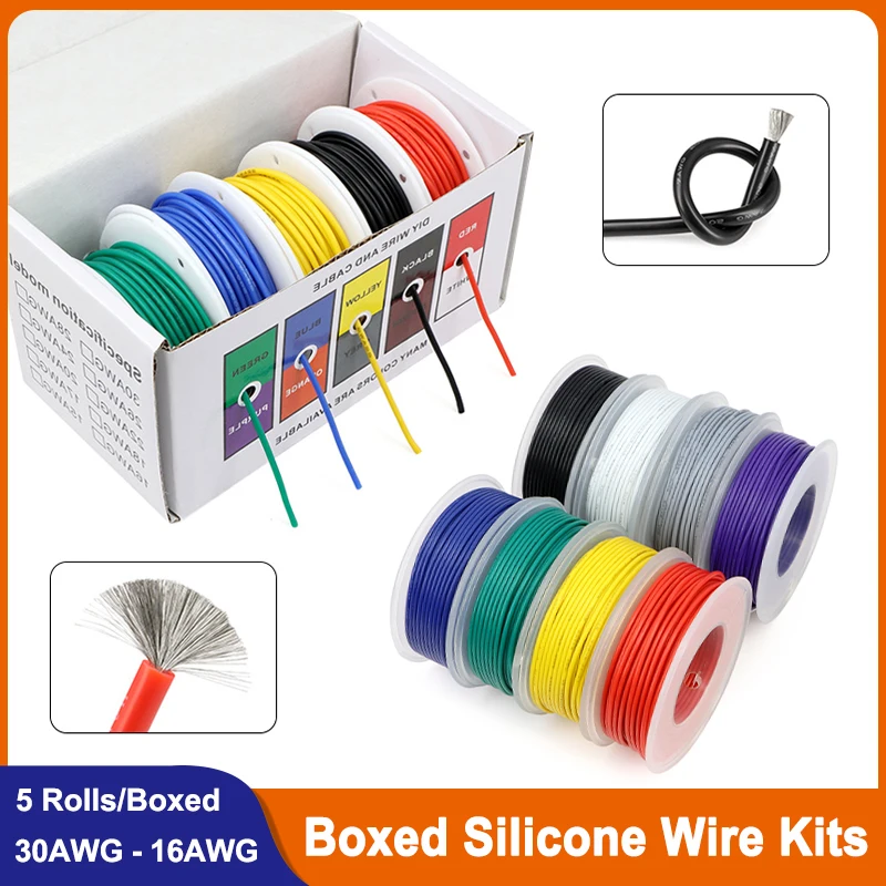 Boxed Kits Silicone Wire 30/28/26/24/22/20/18/16AWG Soft High Temperature Resistance Electrical Wires Tinned Copper Power Cables
Boxed Kits Silicone Wire 30/28/26/24/22/20/18/16AWG Soft High Temperature Resistance Electrical Wires Tinned Copper Power Cables