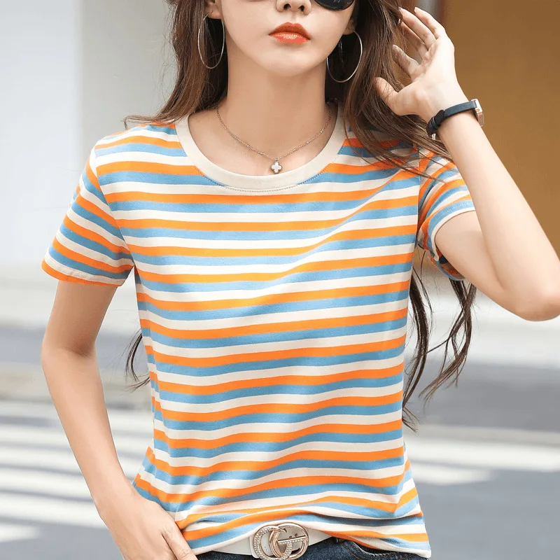 Striped Short Sleeved T-Shirt, Internet Famous Slimming Top, Loose Half Sleeved T-Shirt, Base Shirt
Striped Short Sleeved T-Shirt, Internet Famous Slimming Top, Loose Half Sleeved T-Shirt, Base Shirt