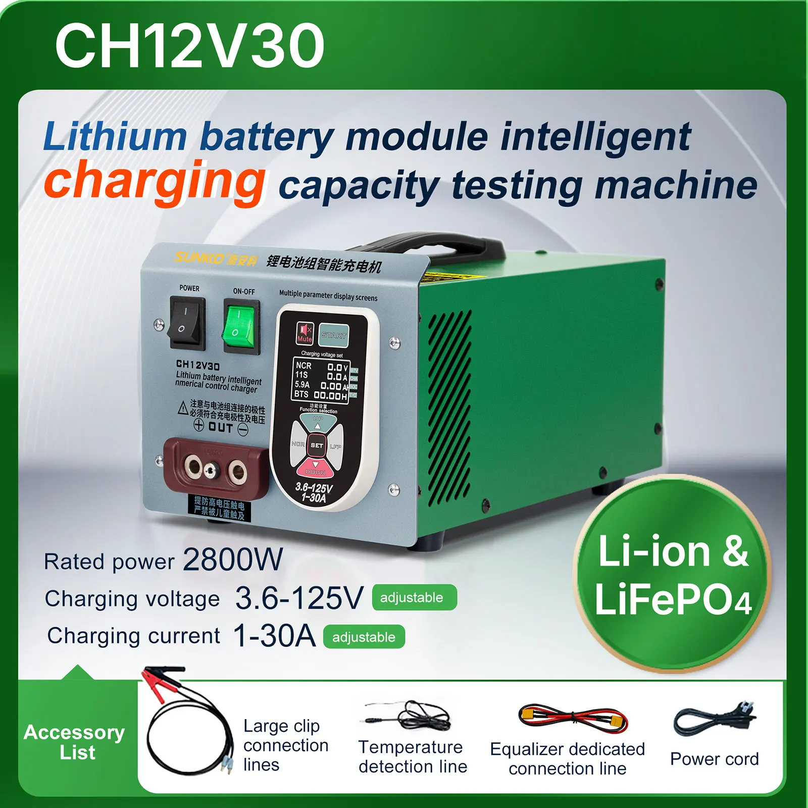 SUNKKO CH12V30 1-30A 2800W Professional Lithium Battery Pack Intelligent Charger for Li-ion/LifePO4 Battery Modules
SUNKKO CH12V30 1-30A 2800W Professional Lithium Battery Pack Intelligent Charger for Li-ion/LifePO4 Battery Modules