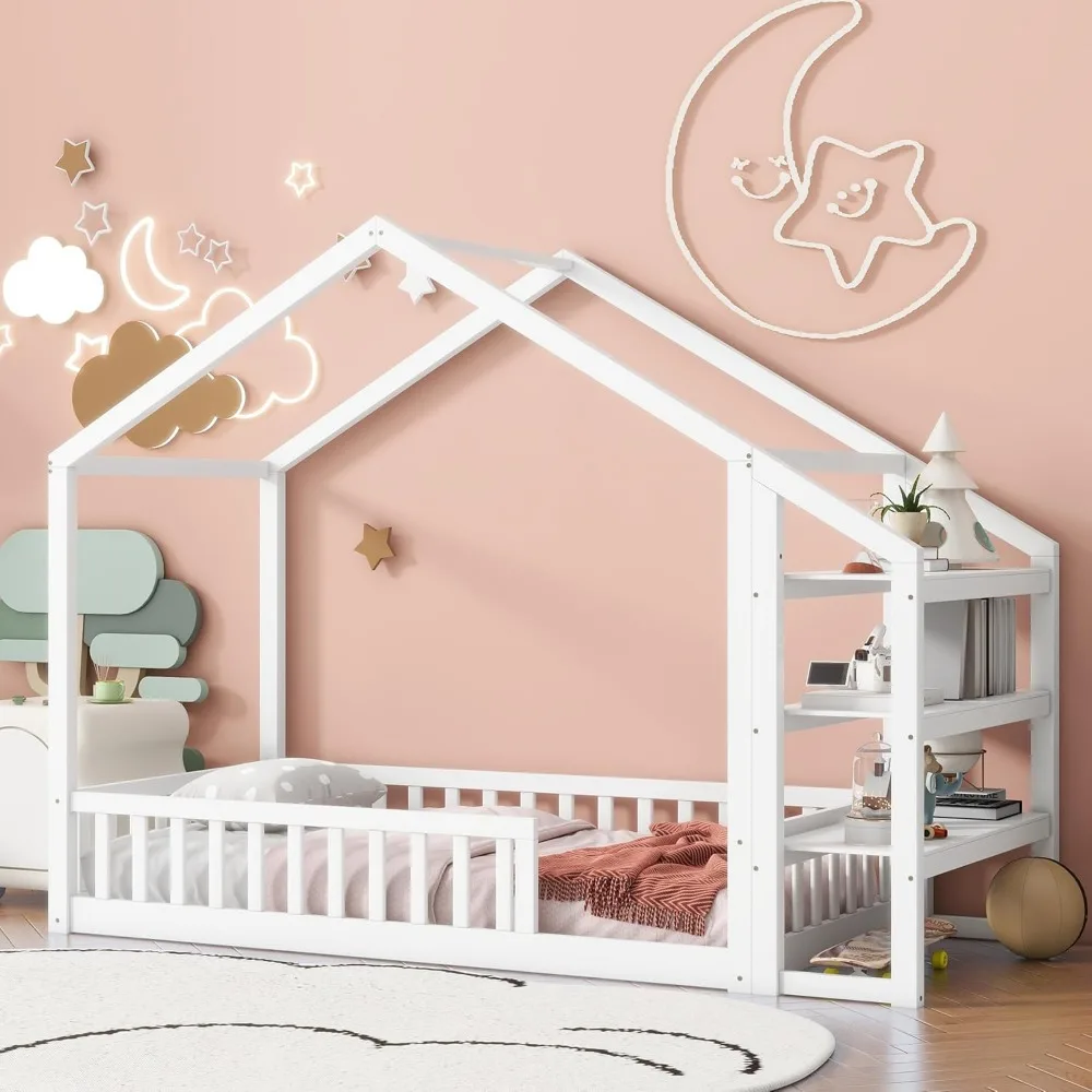 Aoowow Twin Size Floor Bed Twin House Bed Frame with Storage Shelves, Wooden Montessori Floor Bed Kids Playhouse with Fence for
Aoowow Twin Size Floor Bed Twin House Bed Frame with Storage Shelves, Wooden Montessori Floor Bed Kids Playhouse with Fence for
