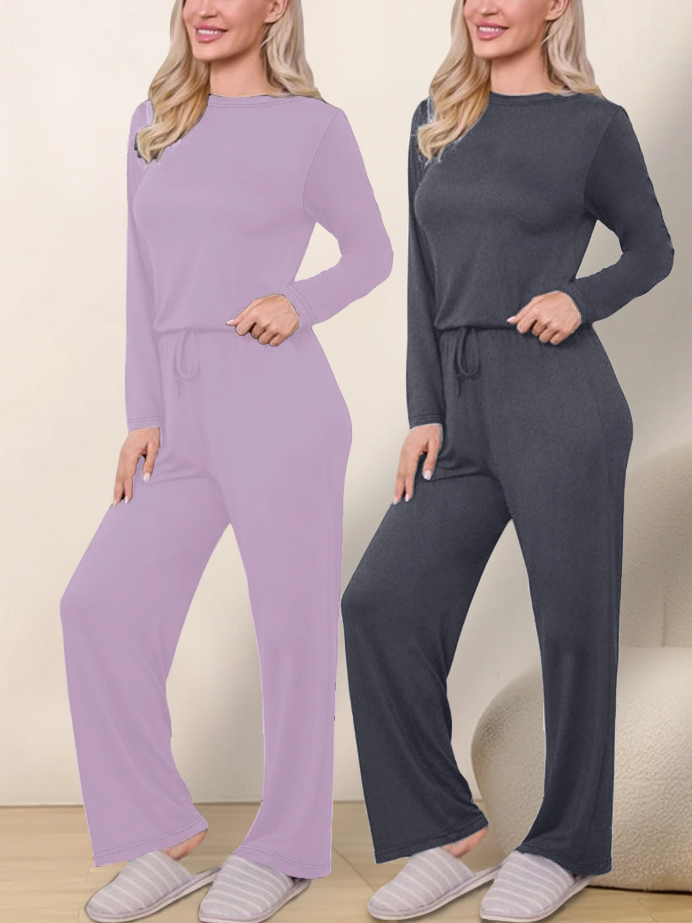 Женский пижамный комплект из двух предметов, мягкая одежда для сна с длинными рукавами, домашняя одежда
Женский пижамный комплект из двух предметов, мягкая одежда для сна с длинными рукавами, домашняя одежда