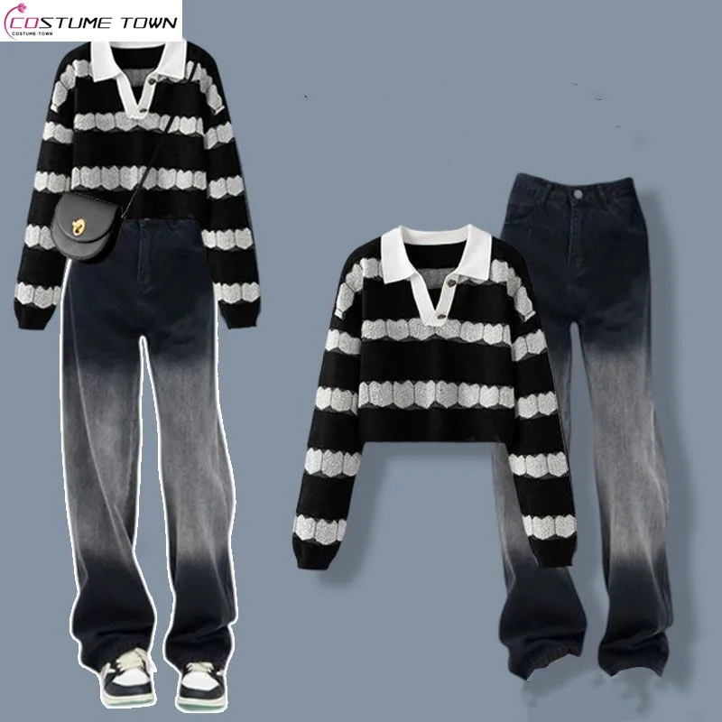2025 Autumn/Winter New Korean Women's Loose Lazy Style Striped Knitted Sweater+Slimming Jeans Two Piece Set
2025 Autumn/Winter New Korean Women's Loose Lazy Style Striped Knitted Sweater+Slimming Jeans Two Piece Set