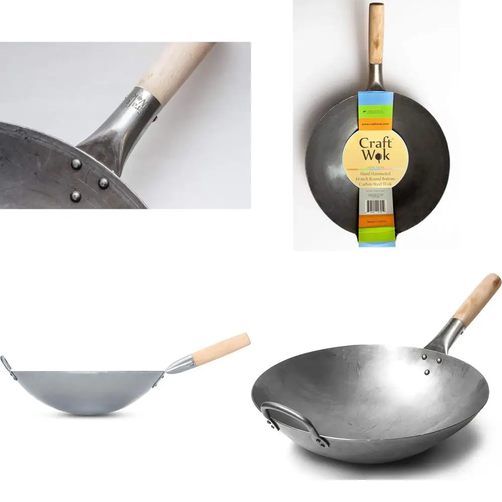 Traditional Hand Hammered Chinese Carbon Steel Wok with Wooden and Steel Heer Handle (14 Inch, Round Bottom Pow Wok Pan) / 731W8
Traditional Hand Hammered Chinese Carbon Steel Wok with Wooden and Steel Heer Handle (14 Inch, Round Bottom Pow Wok Pan) / 731W8