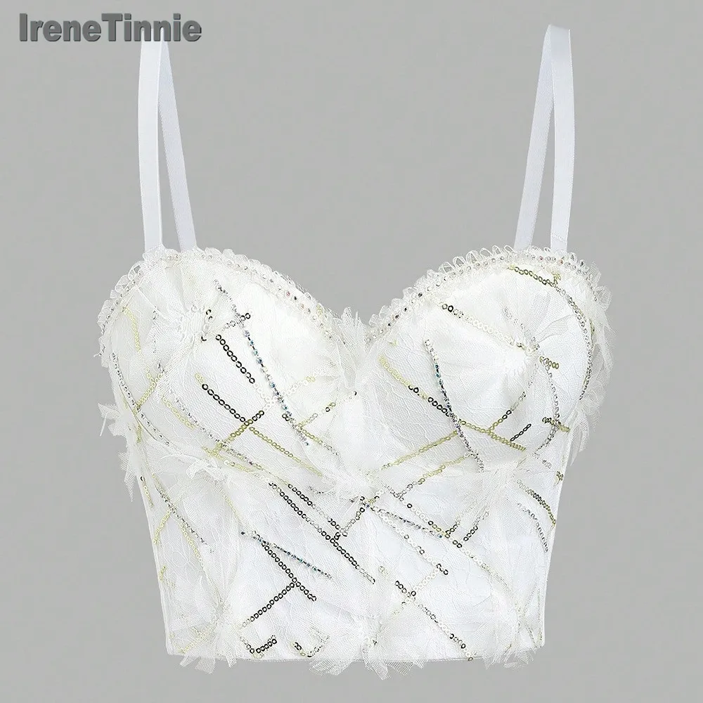 IRENE TINNIE 2024 модный белый бисерный кружевной кроп-топ с блестками Блестящий Топ майка с открытой спиной сексуальный бюстгальтер женский жилет
IRENE TINNIE 2024 модный белый бисерный кружевной кроп-топ с блестками Блестящий Топ майка с открытой спиной сексуальный бюстгальтер женский жилет