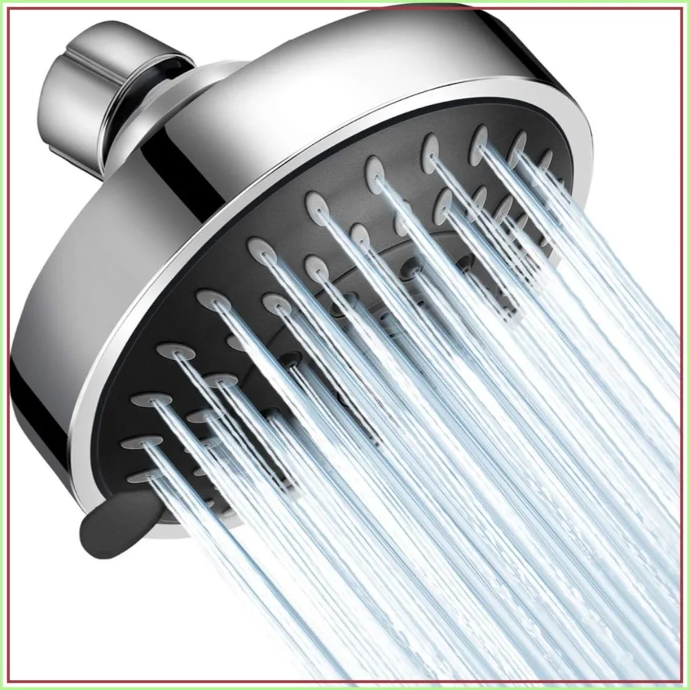 4-Inch High Flow Shower Head with 5 Settings, Adjustable Brass Ball Joint, Self-Cleaning Nozzles, Easy Install
4-Inch High Flow Shower Head with 5 Settings, Adjustable Brass Ball Joint, Self-Cleaning Nozzles, Easy Install