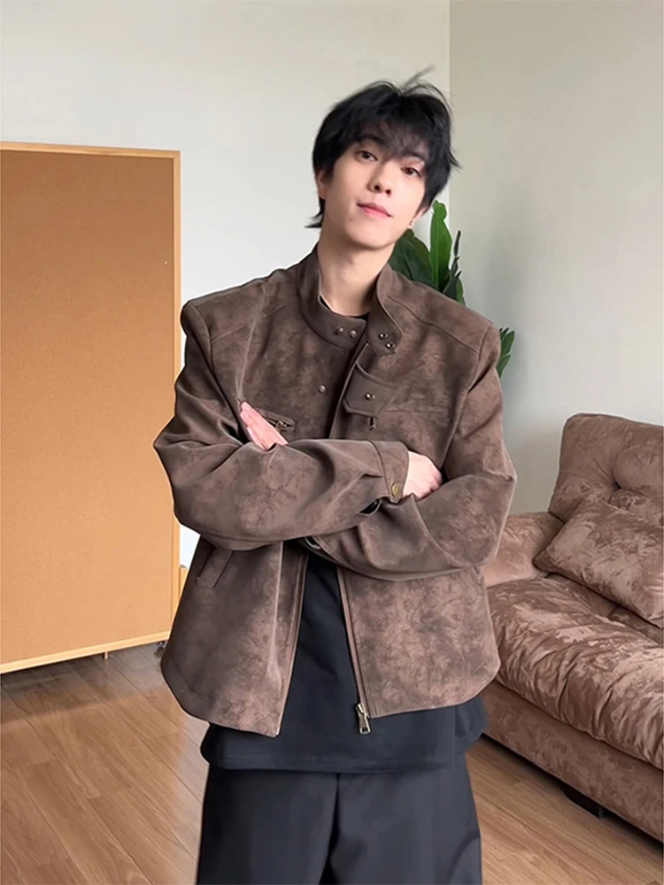 Men's Brown Leather Jaet ort Sle Stand Collar Baseball irt Spring Faion Motorcycle Coat Anti-Wrinkle Long Sve
Men's Brown Leather Jaet ort Sle Stand Collar Baseball irt Spring Faion Motorcycle Coat Anti-Wrinkle Long Sve