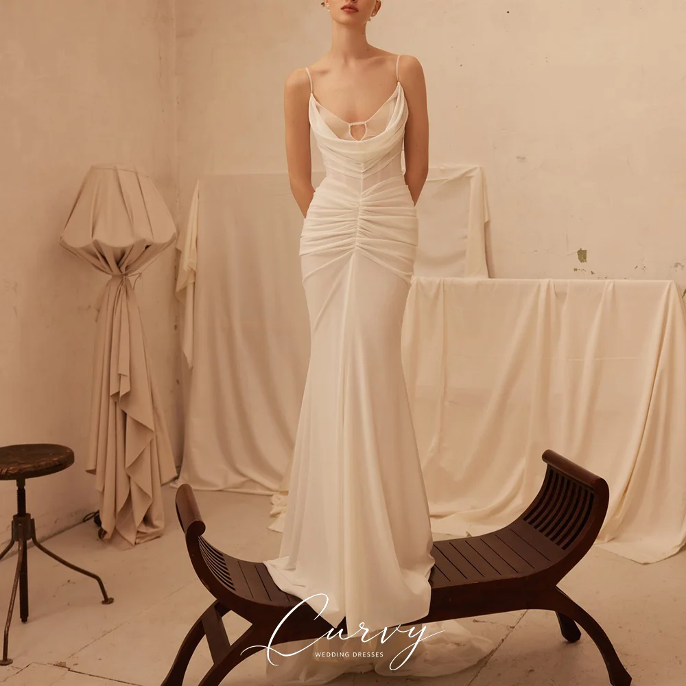 Curvy Elegant Minimalist Cowl Neck Spaghetti Strap Mermaid Wedding Dresses for Women Ruched Waist Lace Up Open Back 2026
Curvy Elegant Minimalist Cowl Neck Spaghetti Strap Mermaid Wedding Dresses for Women Ruched Waist Lace Up Open Back 2026