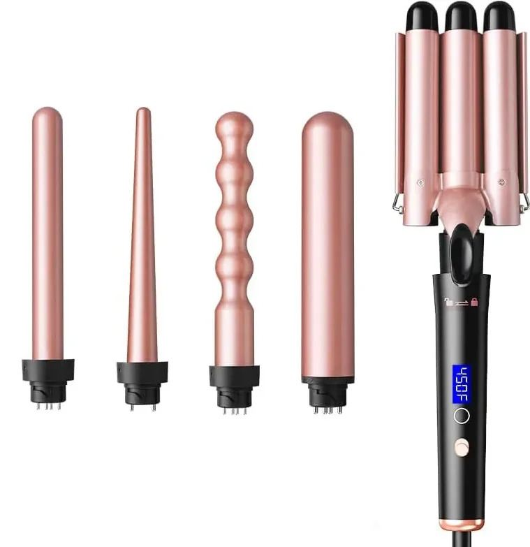 5 In 1 Curling Wand Set With LED Display Temperature, Curling Iron Set With 5 Interchangeable Ceramic Curling Wands - Black
5 In 1 Curling Wand Set With LED Display Temperature, Curling Iron Set With 5 Interchangeable Ceramic Curling Wands - Black