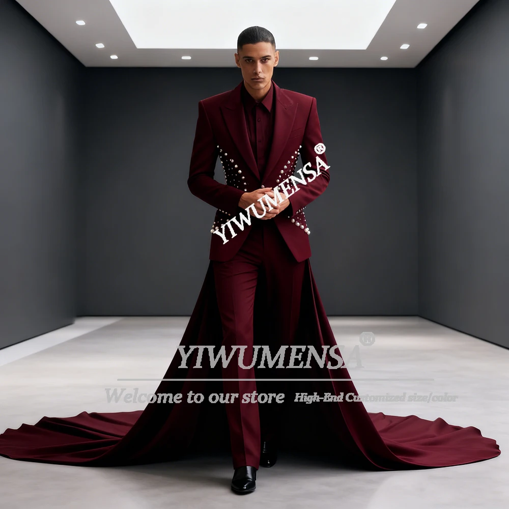 Мужские свадебные костюмы по индивидуальному заказу, куртка с жемчугом и накидкой, брюки, комплект из 2 предметов, смокинги для жениха, мужской пиджак для выпускного, одежда для мужчин
Мужские свадебные костюмы по индивидуальному заказу, куртка с жемчугом и накидкой, брюки, комплект из 2 предметов, смокинги для жениха, мужской пиджак для выпускного, одежда для мужчин