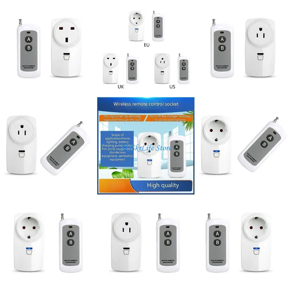 E65E Long Ranges Wireless Socket US/EU/UK Plug 315Mhz AC220V Programmable Plug with Remote Control for Lamp Light Motor