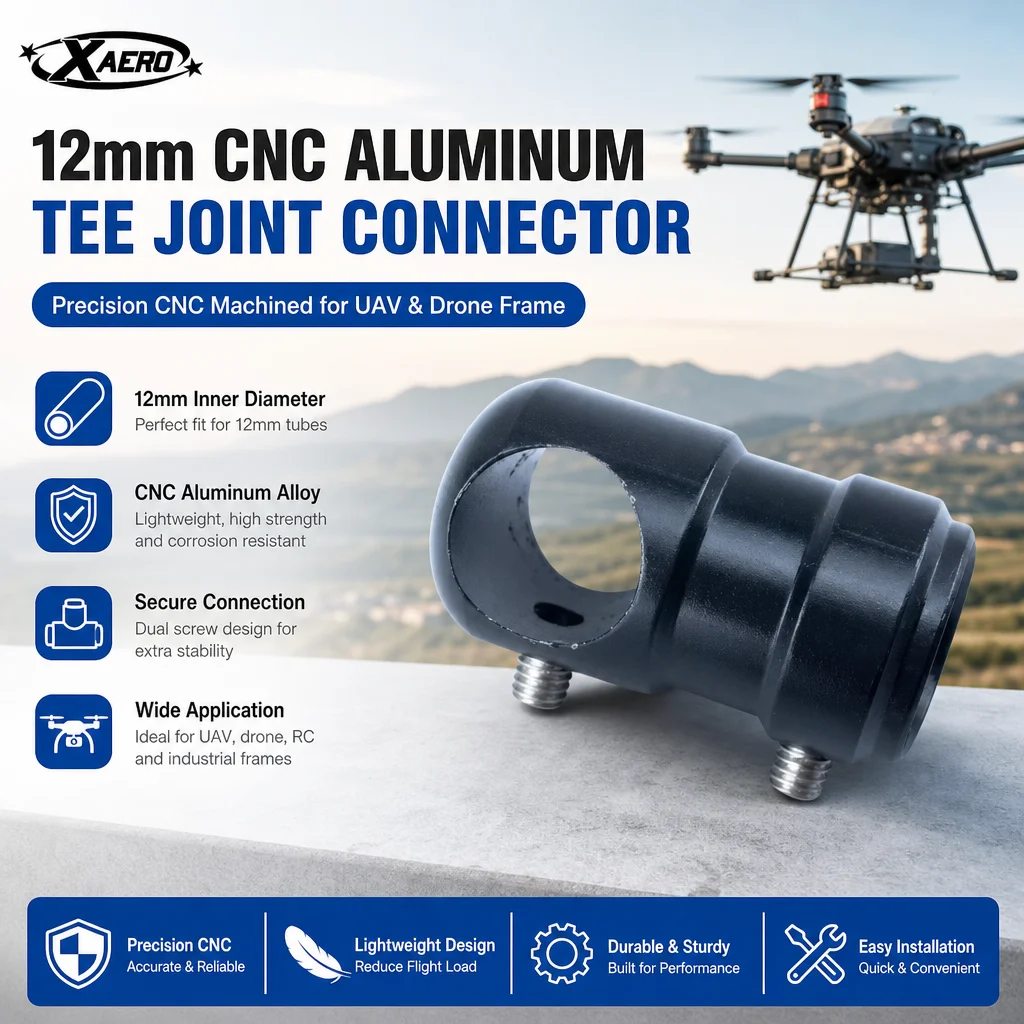 XAERO DIY 12mm CNC Aluminum Tee Joint Connector for UAV Drone Pipe Tube
XAERO DIY 12mm CNC Aluminum Tee Joint Connector for UAV Drone Pipe Tube