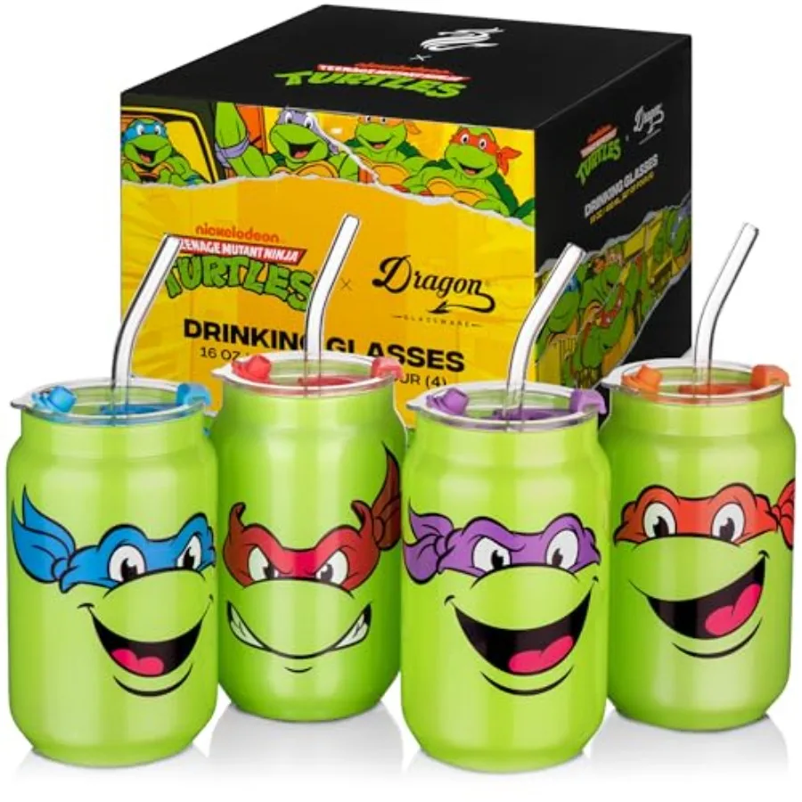 x Teenage Mutant Ninja Turtles 16 oz Drinking Glasses Set of 4 - Glass Cups with Lids and Straws - Iced Coffee Cups with Lids -
x Teenage Mutant Ninja Turtles 16 oz Drinking Glasses Set of 4 - Glass Cups with Lids and Straws - Iced Coffee Cups with Lids -