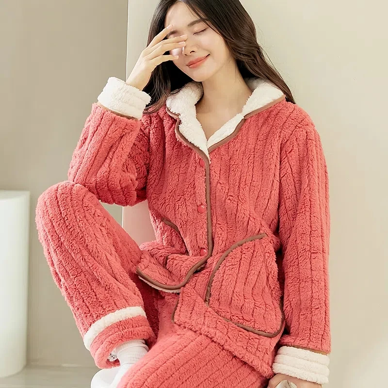 Pajama Sets Women's Coral Fleece Long Sleeve Casual Womens Soft Comfortable Loose Warm Thick Flannel Pajamas Set Female Homewear
Pajama Sets Women's Coral Fleece Long Sleeve Casual Womens Soft Comfortable Loose Warm Thick Flannel Pajamas Set Female Homewear