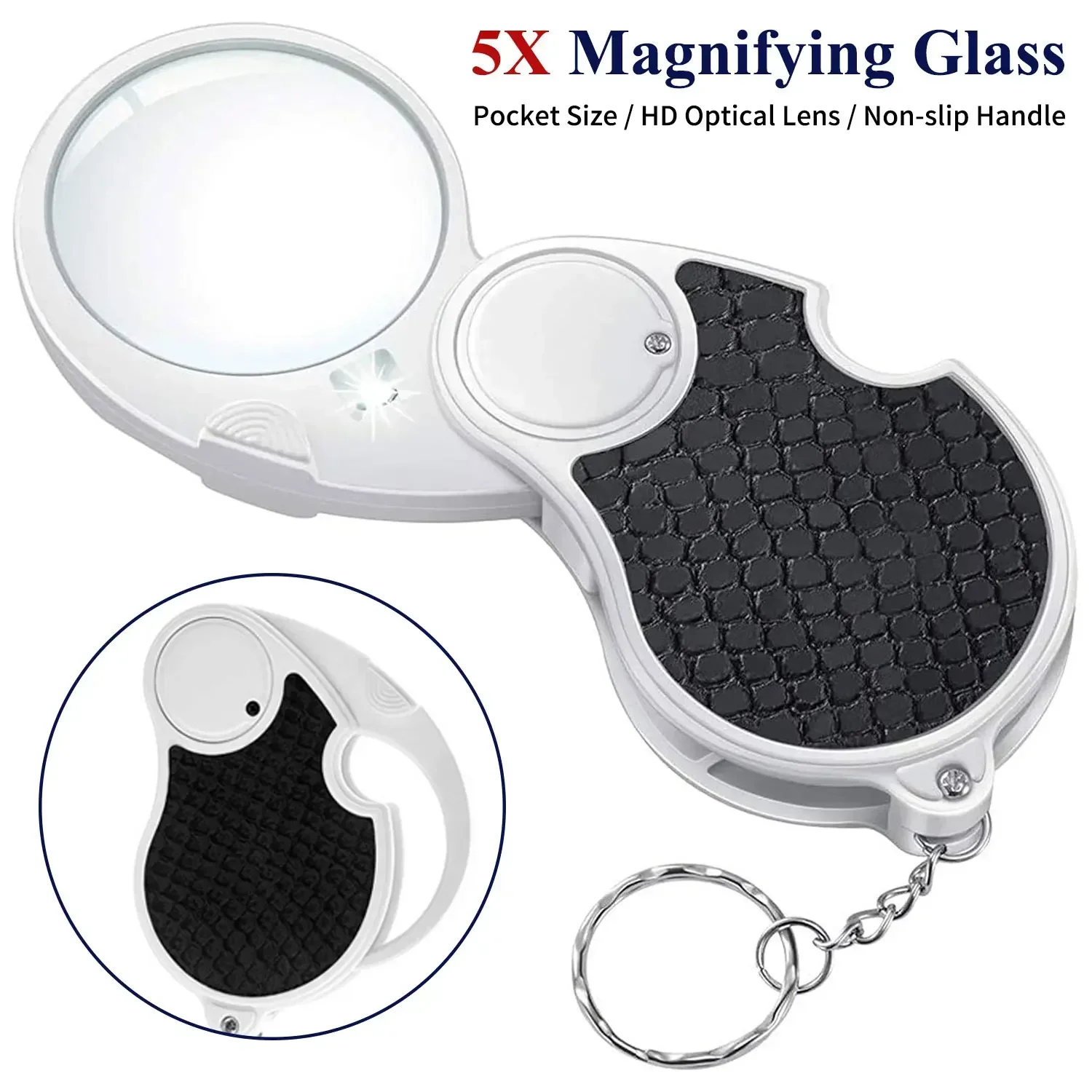 5X Handheld Pocket Magnifier with LED Light Folding Magnifying Glass Keychain 43mm Coins Jewelry Loupe Lens for Senior Reading
5X Handheld Pocket Magnifier with LED Light Folding Magnifying Glass Keychain 43mm Coins Jewelry Loupe Lens for Senior Reading