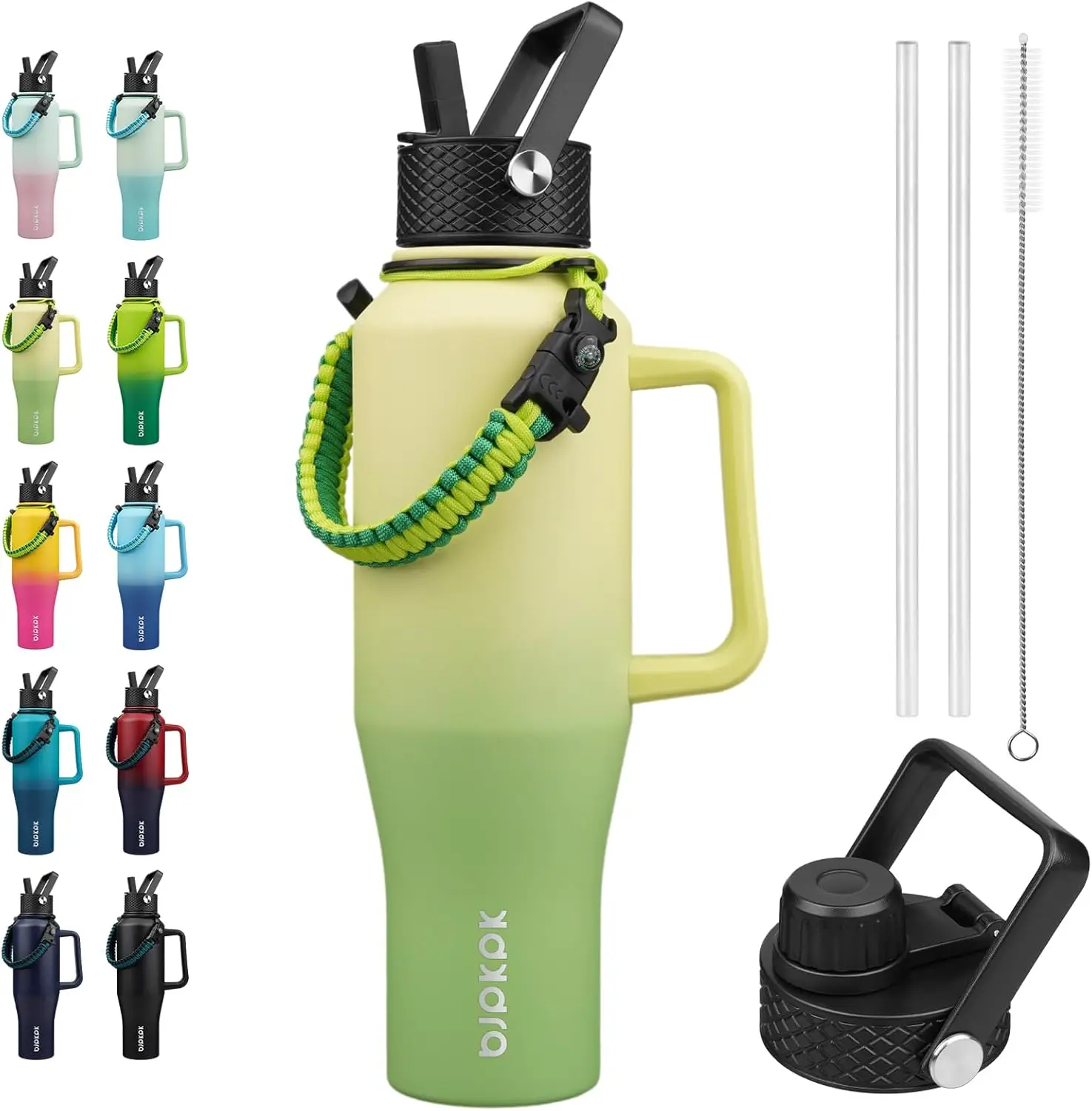 40oz Insulated Water Bottle with Straw Lid, 2 Lids & Paracord Strap, Double Wall Stainless Steel Tumbler with Handle, Reusable Cup, Fresh Green
40oz Insulated Water Bottle with Straw Lid, 2 Lids & Paracord Strap, Double Wall Stainless Steel Tumbler with Handle, Reusable Cup, Fresh Green