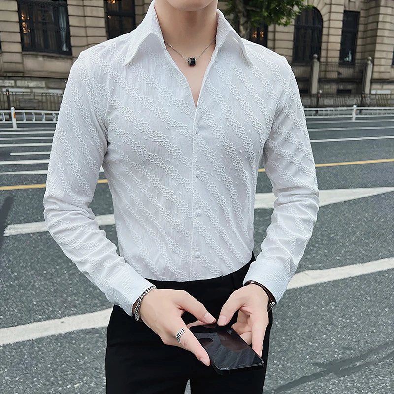 British Style Jacquard V-neck Shirts Men Long Sleeve Sloim Fit Casual Business Dress Shirts Social Party Streetwear Men Clothing
British Style Jacquard V-neck Shirts Men Long Sleeve Sloim Fit Casual Business Dress Shirts Social Party Streetwear Men Clothing
