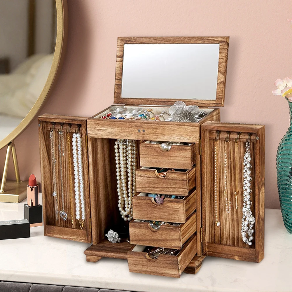 Wood Jewelry Box Large Jewelry Organizer Box with Drawers & Mirror Jewelry Display Box Vintage Style for Necklaces Earrings
Wood Jewelry Box Large Jewelry Organizer Box with Drawers & Mirror Jewelry Display Box Vintage Style for Necklaces Earrings