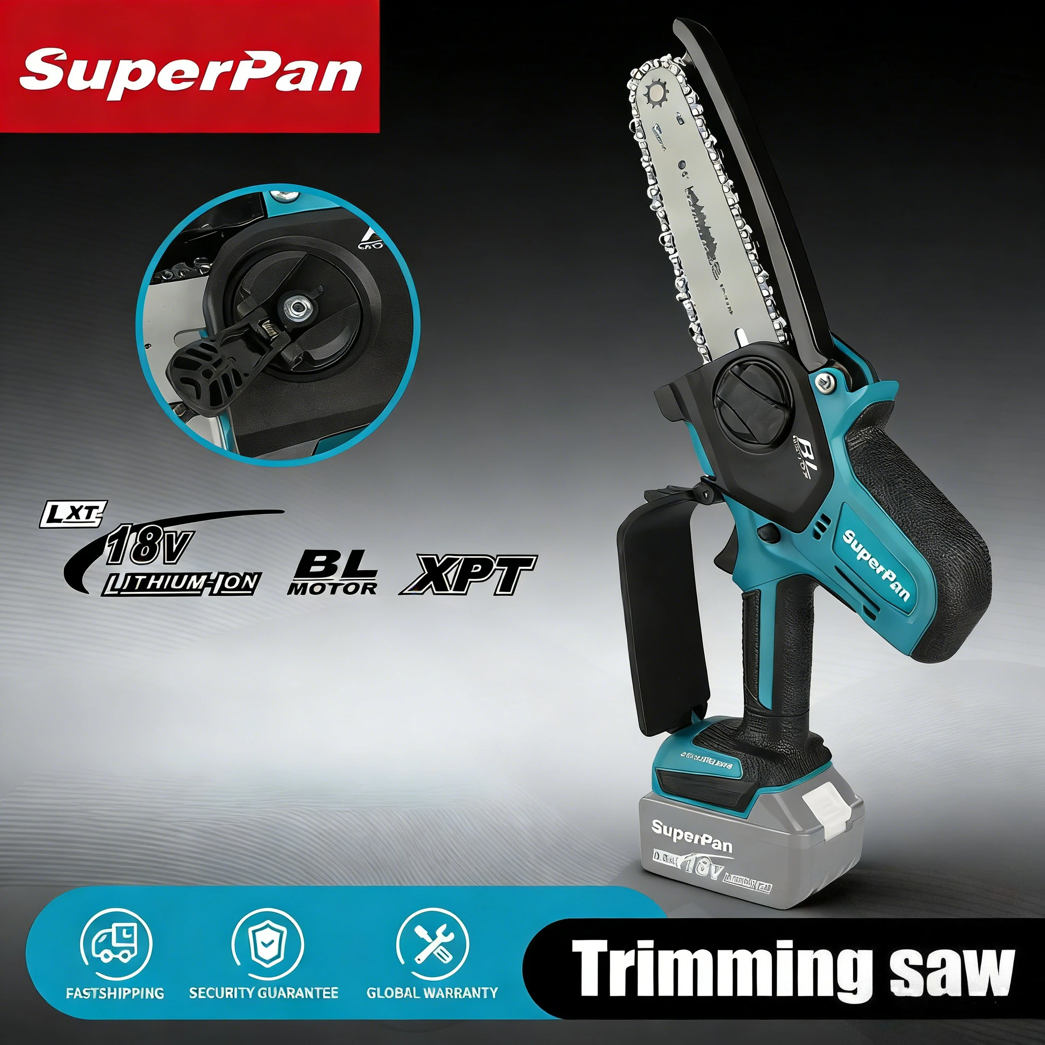 Superpan 420MM 80TXL Chain Mini Electric Pruning Saw Garden Tree Trimming Cordless Mini Chainsaw for Makita 18v Battery Pin
Superpan 420MM 80TXL Chain Mini Electric Pruning Saw Garden Tree Trimming Cordless Mini Chainsaw for Makita 18v Battery Pin