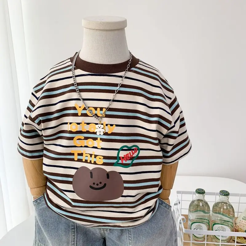 Children Cartoon Pure Cotton Short Sleeved T-shirt Summer Boys Fashion Striped T-shirt New Casual Top
Children Cartoon Pure Cotton Short Sleeved T-shirt Summer Boys Fashion Striped T-shirt New Casual Top