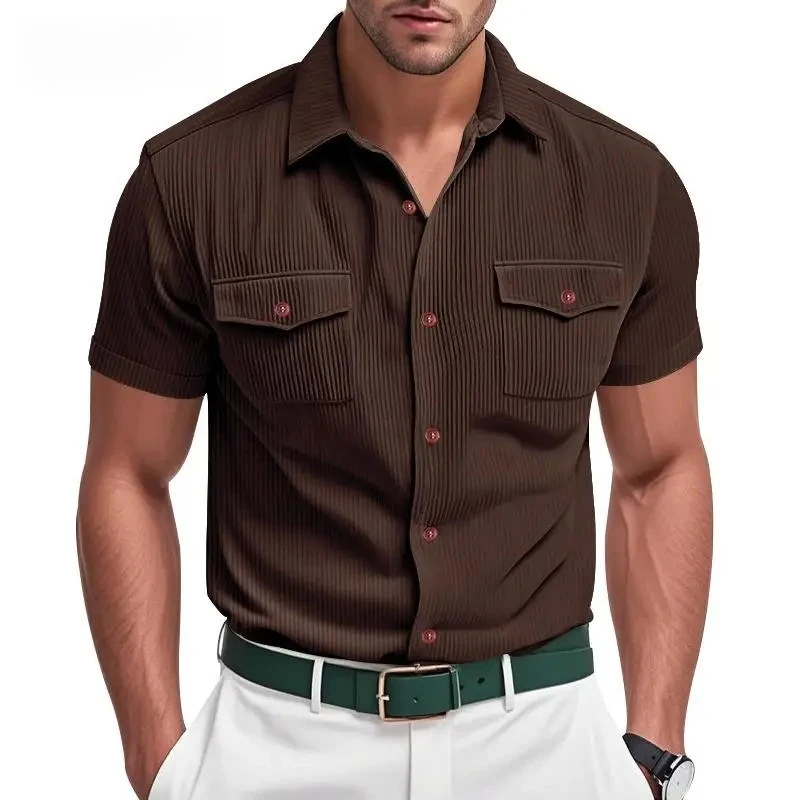 Fashion Ribbed Textured Corduroy Cargo Shirt Men Summer New Casual Solid Color Buttoned Shirts Mens Leisure Short Sleeve Shirts
Fashion Ribbed Textured Corduroy Cargo Shirt Men Summer New Casual Solid Color Buttoned Shirts Mens Leisure Short Sleeve Shirts