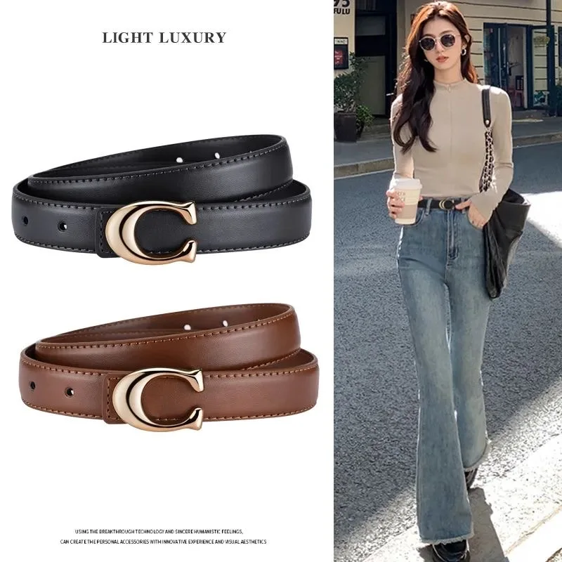 Fashion Designer Women's Belt 2.3CM Genuine Leather Belt Alphabet Gold Buckle Ultra Thin Belt For All Occasions
Fashion Designer Women's Belt 2.3CM Genuine Leather Belt Alphabet Gold Buckle Ultra Thin Belt For All Occasions