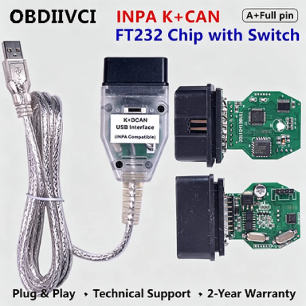 FT232RL INPA K+DCAN OBD2 Cable for BMW, K-Line/DCAN Switch, Support INPA Ediabas NCS Coding
FT232RL INPA K+DCAN OBD2 Cable for BMW, K-Line/DCAN Switch, Support INPA Ediabas NCS Coding
