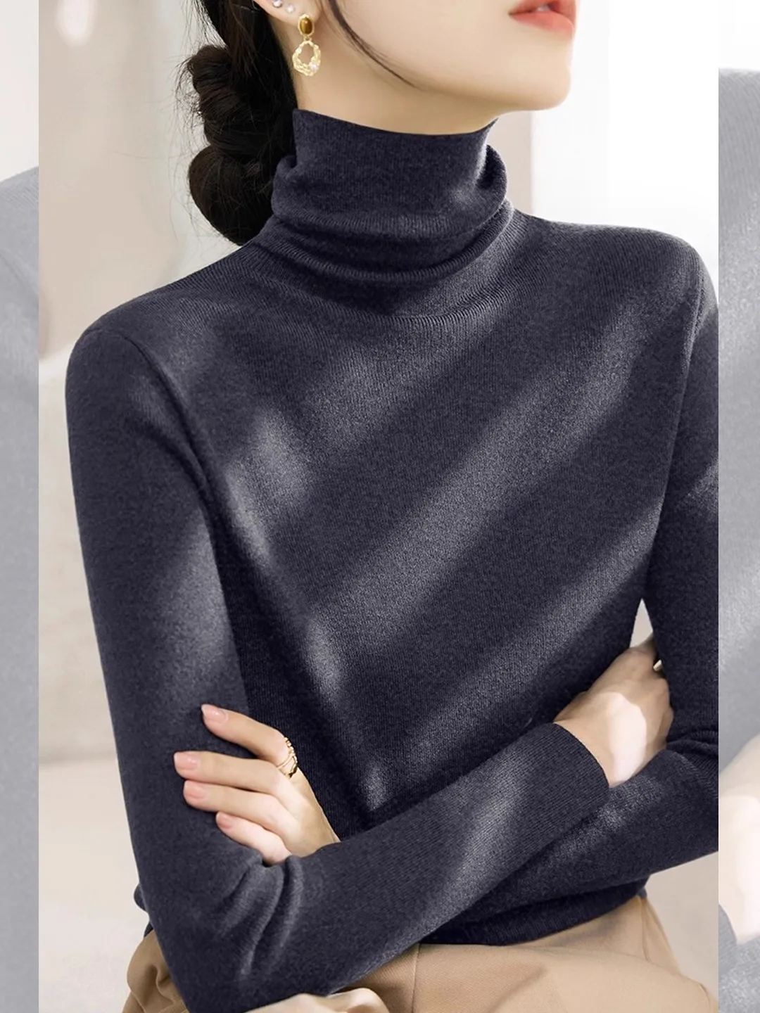 Women's High Collar Knitted Base Shirt Slim Fit Inner Wear Winter Fashionable Velvet Sweater Top for Coat Matching
Women's High Collar Knitted Base Shirt Slim Fit Inner Wear Winter Fashionable Velvet Sweater Top for Coat Matching