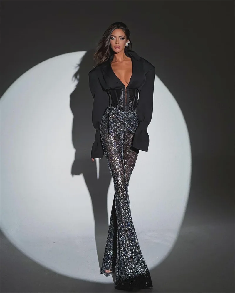 Luxury Crystals Women Suit Set 2 Pieces Sexy Short Jacket+Flare Pants Trousers Formal Birthday Coat Prom Wedding Tuxedos
Luxury Crystals Women Suit Set 2 Pieces Sexy Short Jacket+Flare Pants Trousers Formal Birthday Coat Prom Wedding Tuxedos