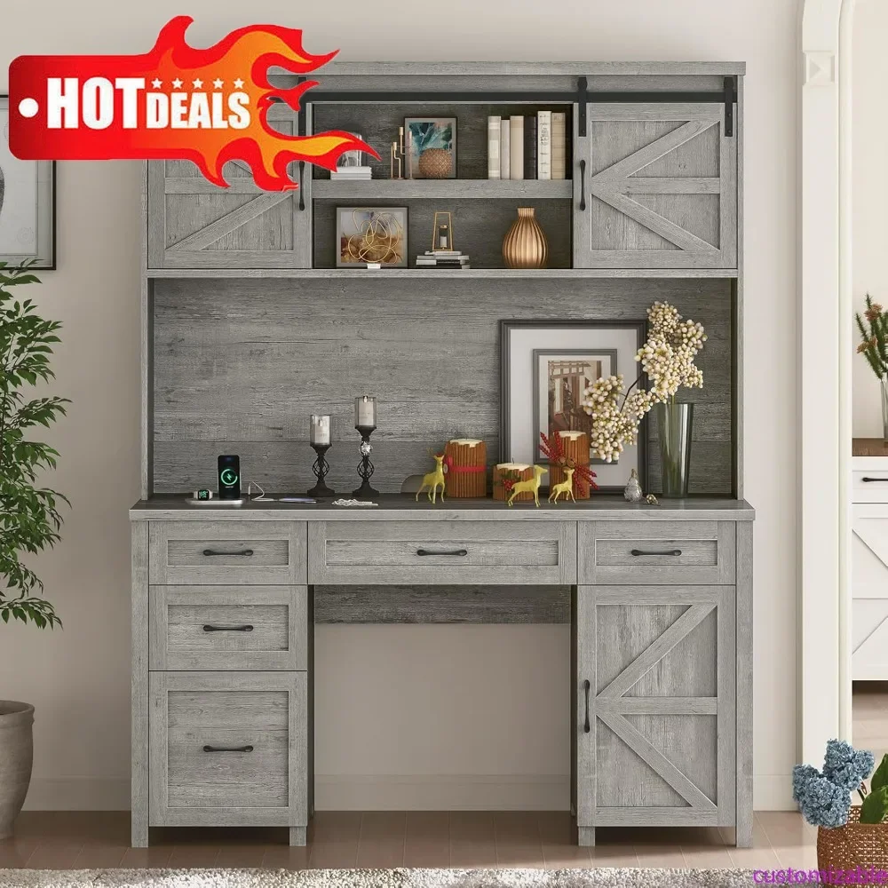 67 Inch Rustic Farmhouse Style Executive Desk with Hutch, 5 Drawers, Charging Station, and File Storage for Office Computers
67 Inch Rustic Farmhouse Style Executive Desk with Hutch, 5 Drawers, Charging Station, and File Storage for Office Computers