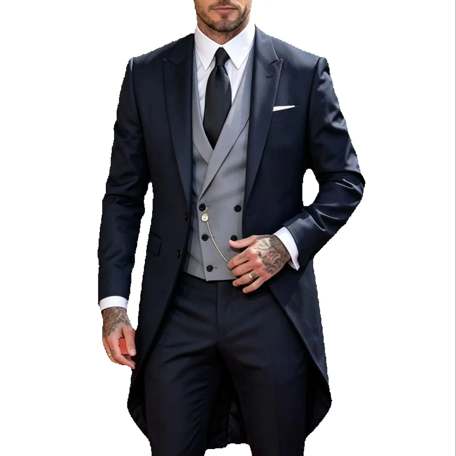 3 Pieces Navy Blue Men's Tailcoat Suit Formal Wedding Tuxedos Peak Lapel One Button Suit for Party Prom Jacket Waistcoat Pants
3 Pieces Navy Blue Men's Tailcoat Suit Formal Wedding Tuxedos Peak Lapel One Button Suit for Party Prom Jacket Waistcoat Pants