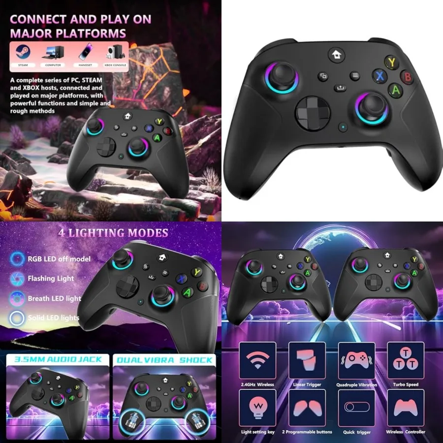 2.4GHz Wireless Controller for Xbox Controller, Xbox One Series X S Consoles, PC Windows, Steam, with 7 Colors RGB Light/1000mA
2.4GHz Wireless Controller for Xbox Controller, Xbox One Series X S Consoles, PC Windows, Steam, with 7 Colors RGB Light/1000mA
