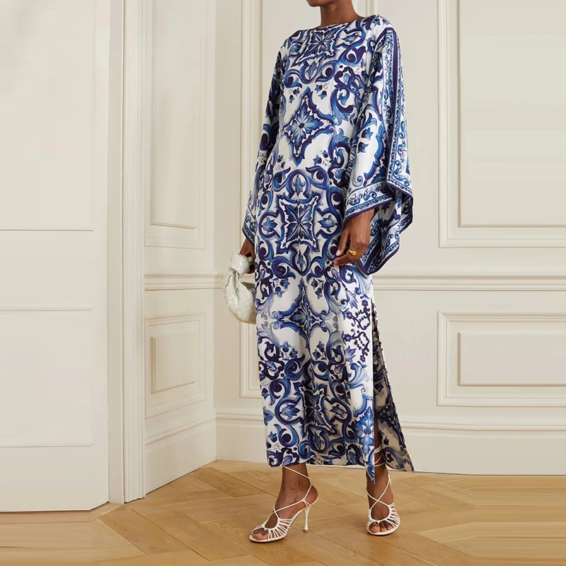 New Spring O Neck Long Sleeved Loose Dress Elegant Commuting Maxi Dress Blue White Porcelain Printed Side Split Women's Dresses
New Spring O Neck Long Sleeved Loose Dress Elegant Commuting Maxi Dress Blue White Porcelain Printed Side Split Women's Dresses