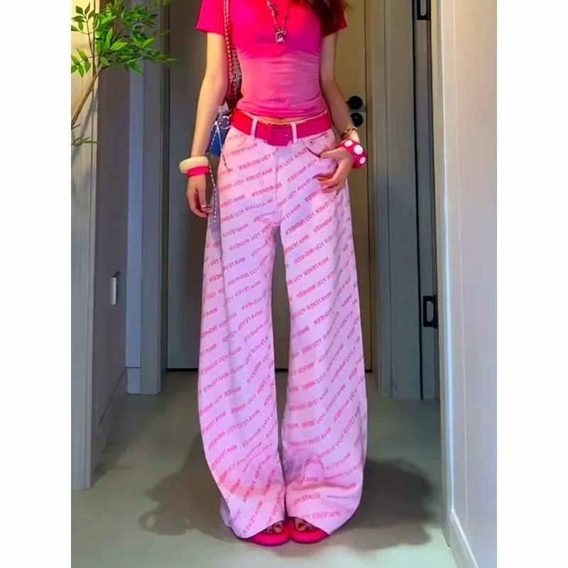 Fashion Spicy Girl Dopamine Pink Letter-printed Trendy Straight-leg Jeans for Women New Niche Loose Slimming and Wide-leg Style
Fashion Spicy Girl Dopamine Pink Letter-printed Trendy Straight-leg Jeans for Women New Niche Loose Slimming and Wide-leg Style