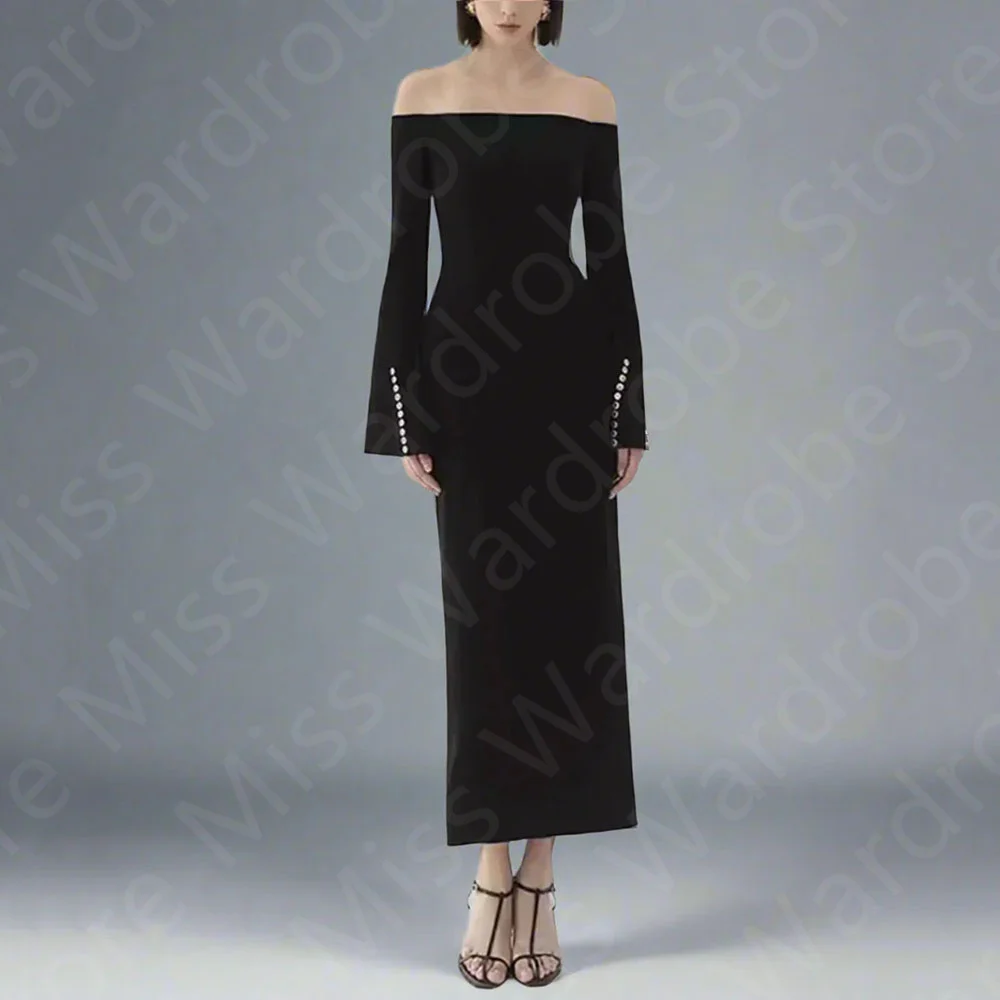 Customized New Arrival Prom Dresses 2025 Black Wedding Party Dresses Off Shoulder Long Sleeves Evening Gowns Mid Calf Length
Customized New Arrival Prom Dresses 2025 Black Wedding Party Dresses Off Shoulder Long Sleeves Evening Gowns Mid Calf Length