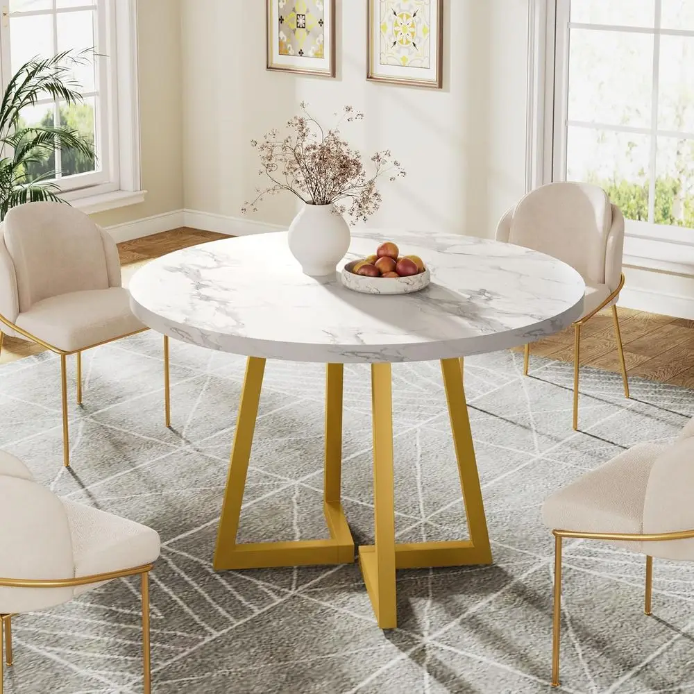 Elegant White & Gold 31.5 Round Dining Table with Metal Base for Small Spaces
Elegant White & Gold 31.5 Round Dining Table with Metal Base for Small Spaces