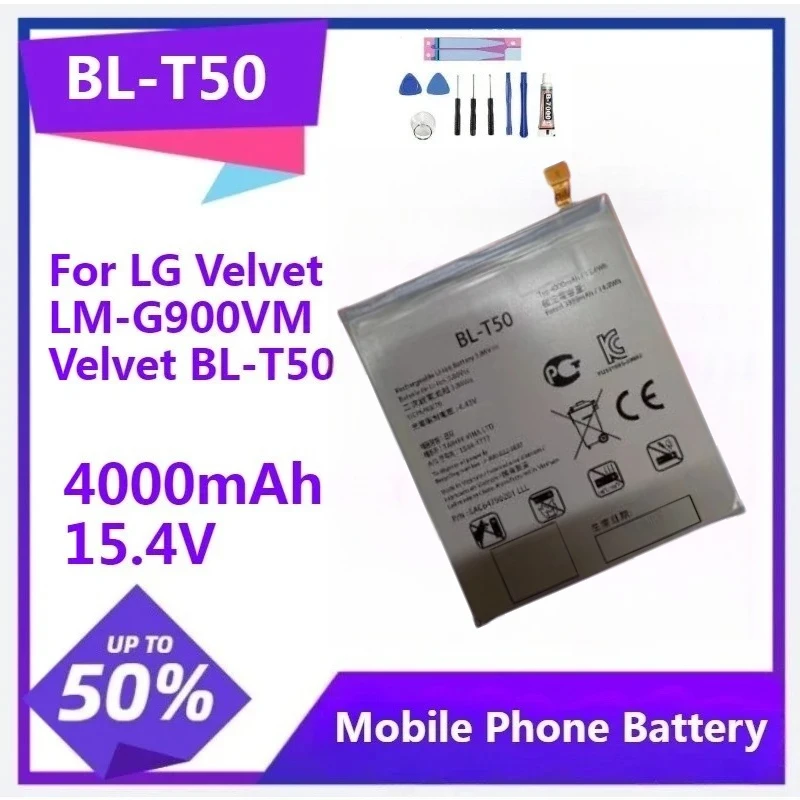 For LG Velvet LM-G900VM Velvet BL-T50 BL-T50 Replacement Battery 4000mAh 15.4V With Tool Mobile Phone Battery
For LG Velvet LM-G900VM Velvet BL-T50 BL-T50 Replacement Battery 4000mAh 15.4V With Tool Mobile Phone Battery