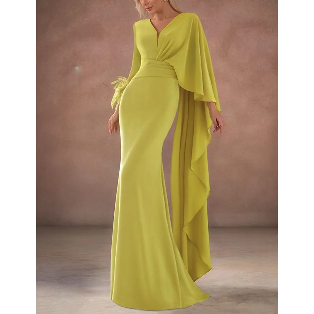 Элегантное вечернее платье с V-образным вырезом на одно плечо и длинными тюлевыми рукавами, с накидкой, платье русалки длиной до пола, платье для выпускного вечера
Элегантное вечернее платье с V-образным вырезом на одно плечо и длинными тюлевыми рукавами, с накидкой, платье русалки длиной до пола, платье для выпускного вечера