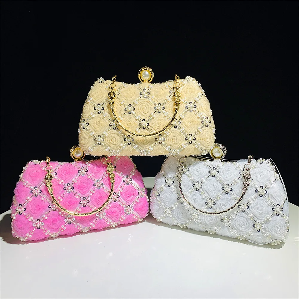 Rhinestone Banquet Clutch Bag Women Luxury Handbags Shoulder Bags Evening Clutches and Handmade Flower Bead Bag 
Rhinestone Banquet Clutch Bag Women Luxury Handbags Shoulder Bags Evening Clutches and Handmade Flower Bead Bag