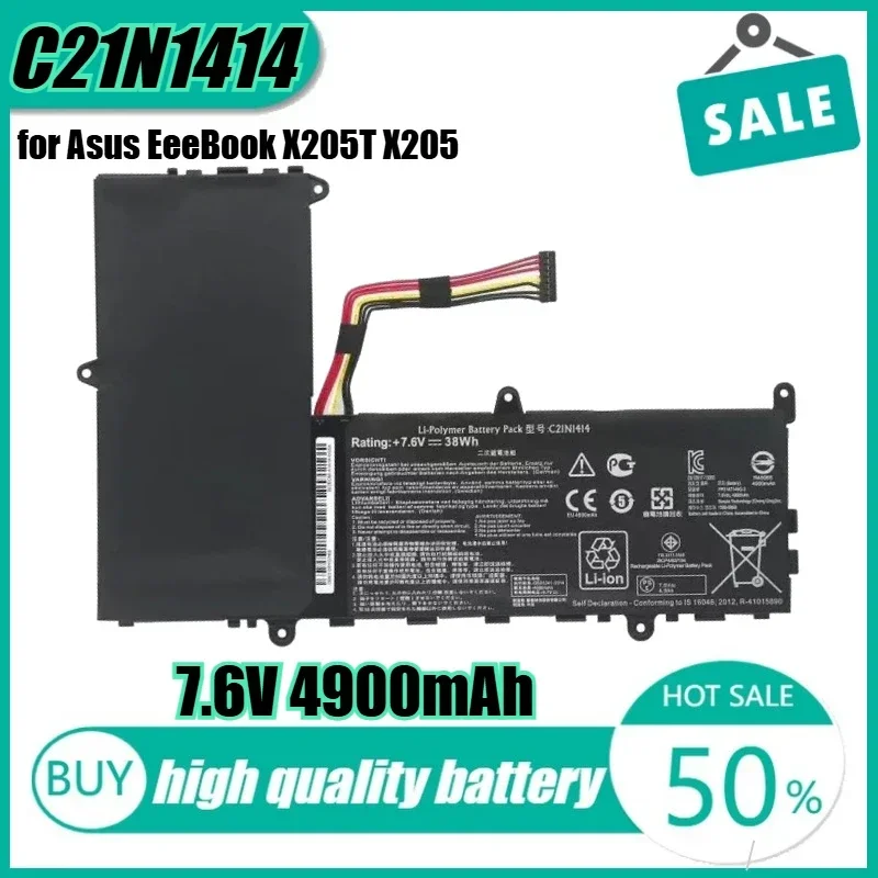 7.6V 38Wh 4900mAh C21N1414 Laptop Battery for Asus EeeBook X205T X205 X205TA-FD019BS F205TA-FD0019BS CKSE321D1
7.6V 38Wh 4900mAh C21N1414 Laptop Battery for Asus EeeBook X205T X205 X205TA-FD019BS F205TA-FD0019BS CKSE321D1