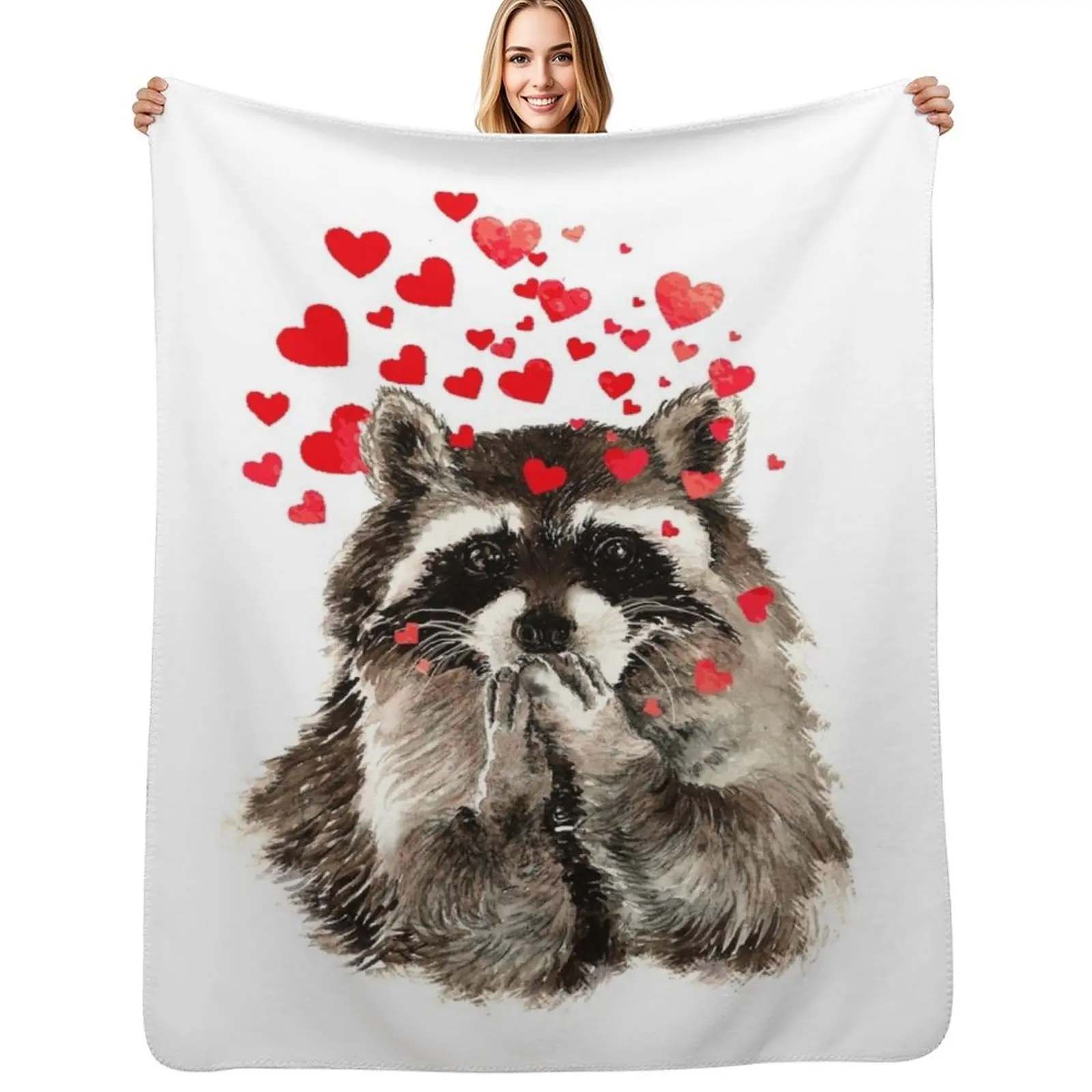 Cute Watercolor Raccoon Blowing Kisses & Hearts Throw Blanket Summer Bed covers Softest Decorative Throw Blankets
Cute Watercolor Raccoon Blowing Kisses & Hearts Throw Blanket Summer Bed covers Softest Decorative Throw Blankets