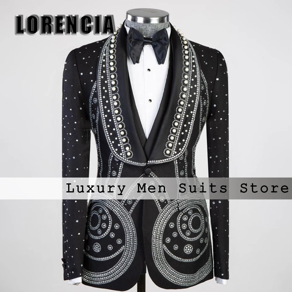 Elegant Shining Rhinestone 3 Pieces Men Suits Crystal Shawl Collar Wedding Party Outfits Customized Blazer Vest costumes homme
Elegant Shining Rhinestone 3 Pieces Men Suits Crystal Shawl Collar Wedding Party Outfits Customized Blazer Vest costumes homme