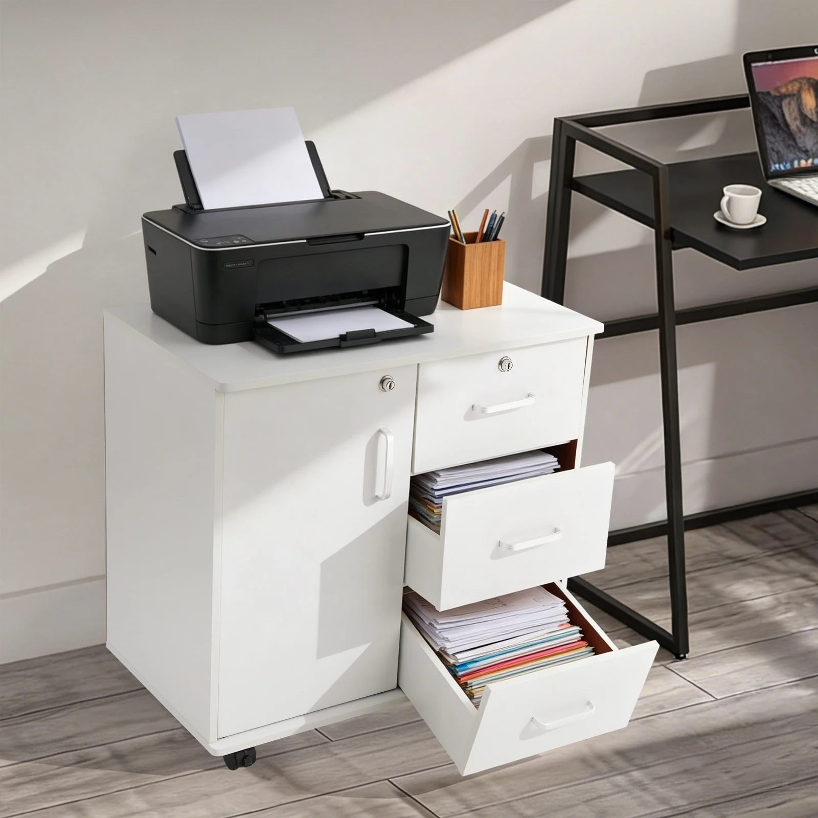 3-Drawer File Cabinet with Lock, Mobile Filing Cabinet on Wheels, Storage Cabinet with Drawers for Home Office
3-Drawer File Cabinet with Lock, Mobile Filing Cabinet on Wheels, Storage Cabinet with Drawers for Home Office
